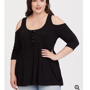 Super Soft Black Cold Shoulder Top